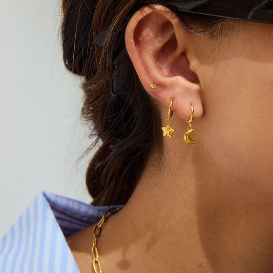 Moon & Stars Premium Stack Earrings - 18K Gold Plated