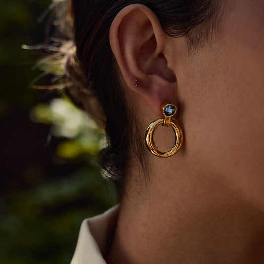 Blue Circle Premium Earrings - 18K Gold Plated