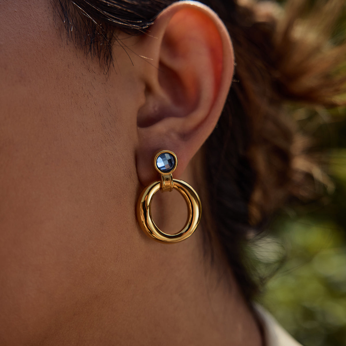 Blue Circle Premium Earrings - 18K Gold Plated