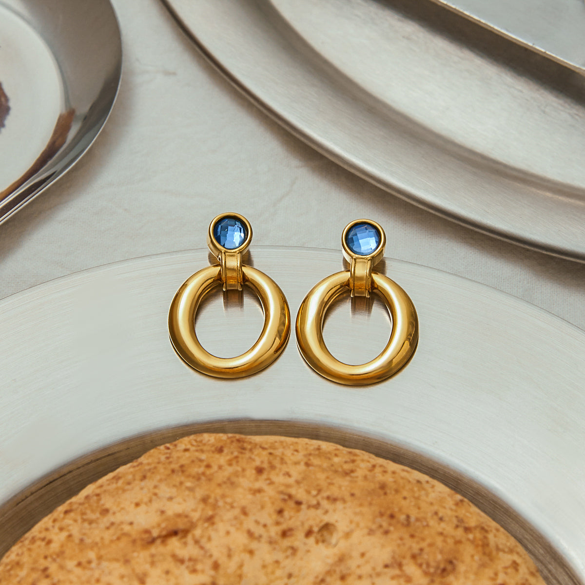 Blue Circle Premium Earrings - 18K Gold Plated