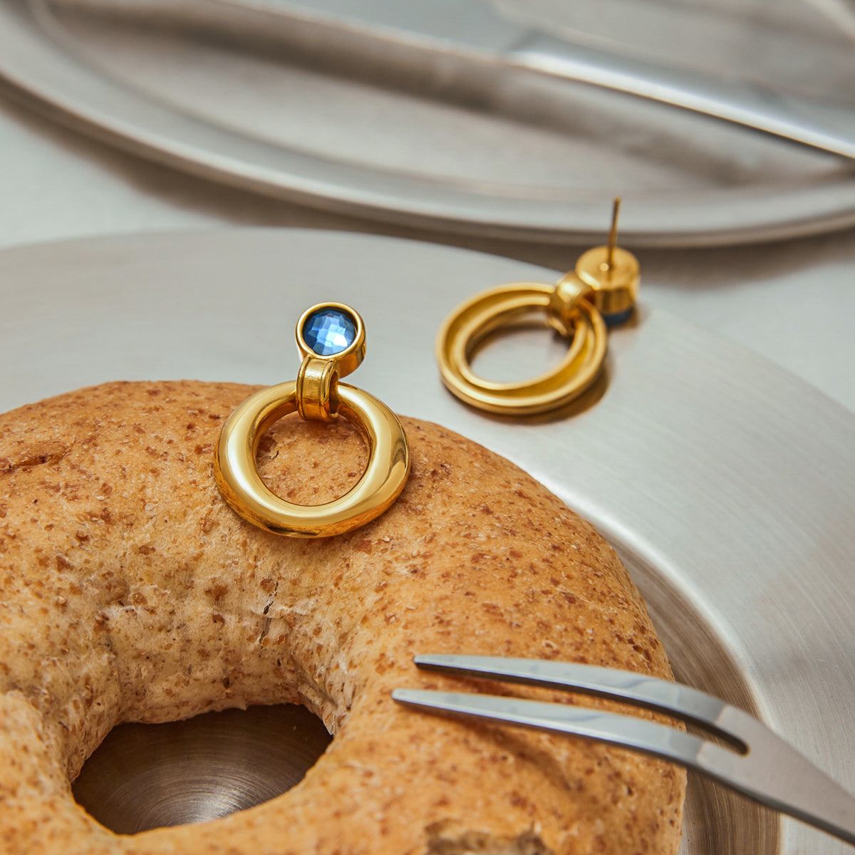 Blue Circle Premium Earrings - 18K Gold Plated
