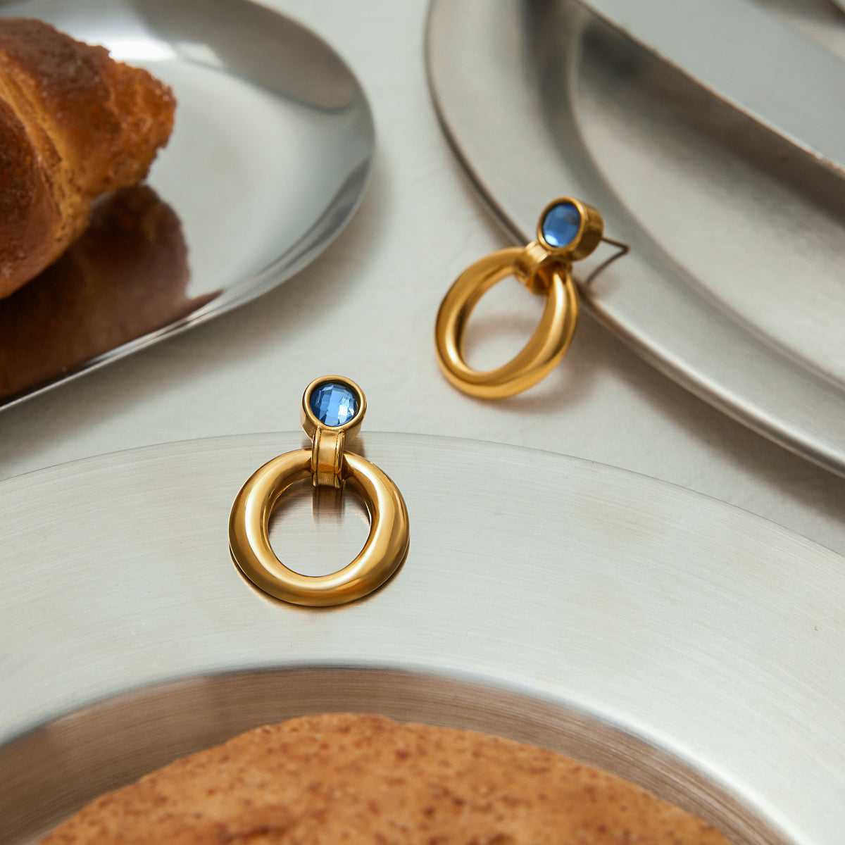 Blue Circle Premium Earrings - 18K Gold Plated