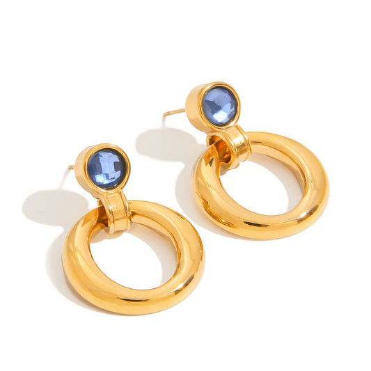 Blue Circle Premium Earrings - 18K Gold Plated