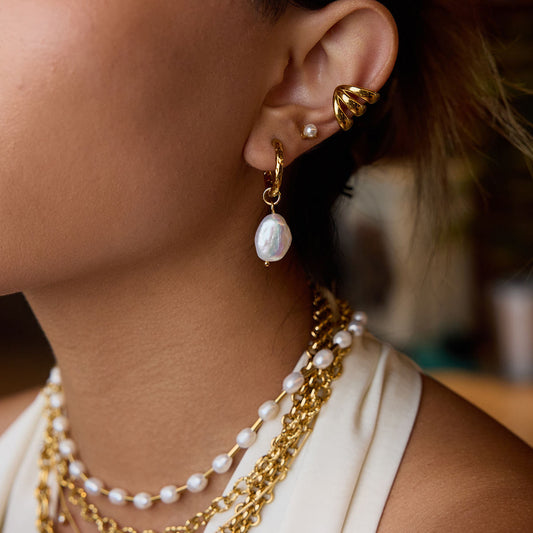 Rua Pearl Hoop Premium Earrings - 18K Gold Plated