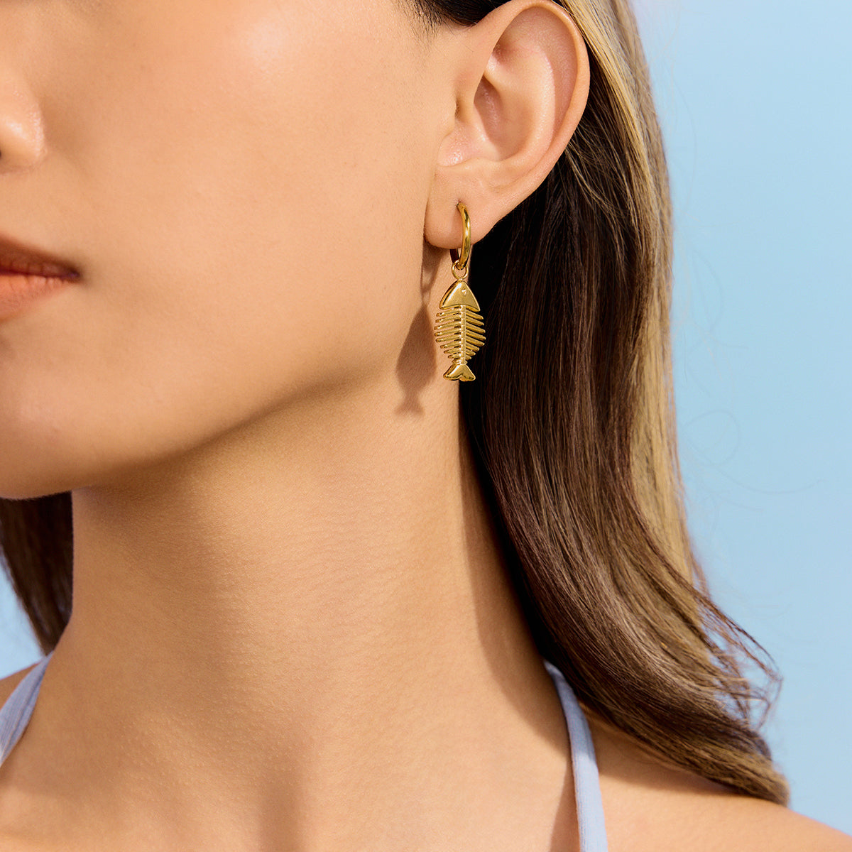 Fishbone Hoop Premium Earrings - 18K Gold Plated