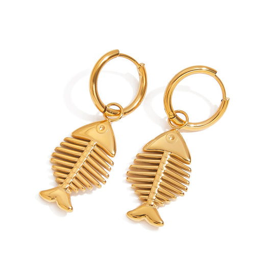 Fishbone Hoop Premium Earrings - 18K Gold Plated