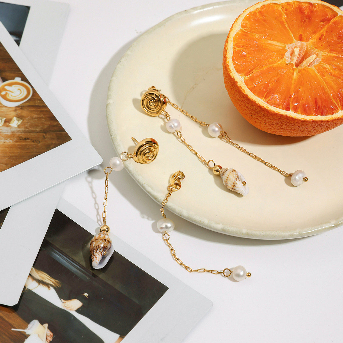 Pearl & Shell Tassle Premium Earrings - 18K Gold Plated