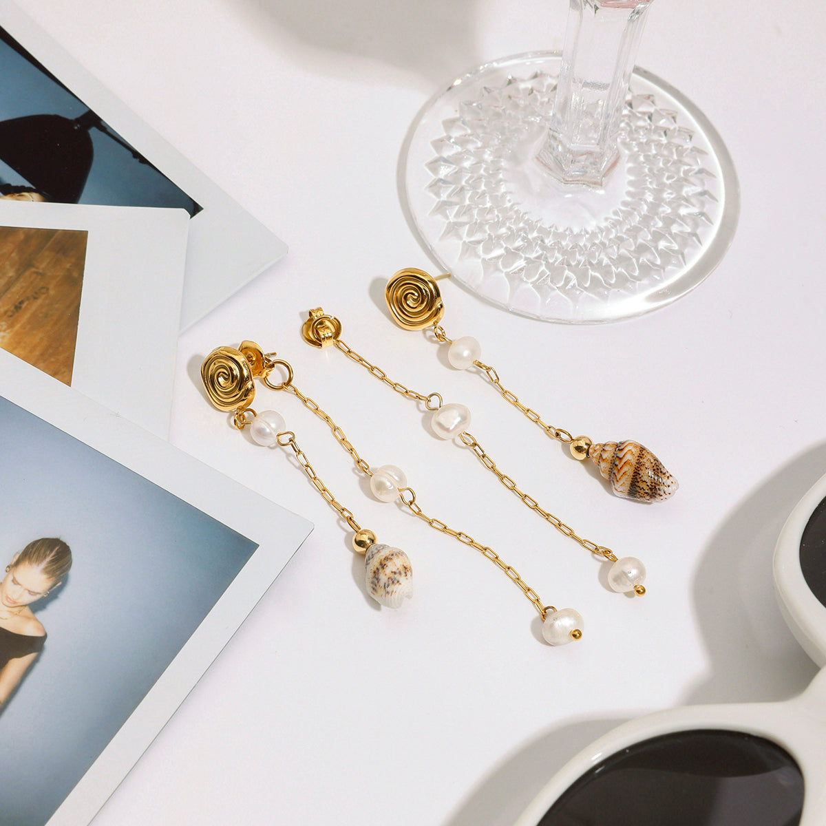 Pearl & Shell Tassle Premium Earrings - 18K Gold Plated