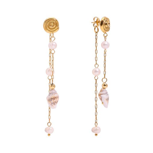 Pearl & Shell Tassle Premium Earrings - 18K Gold Plated