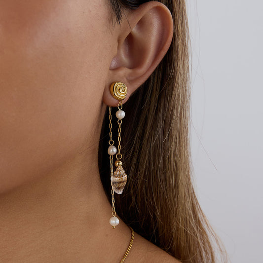 Pearl & Shell Tassle Premium Earrings - 18K Gold Plated