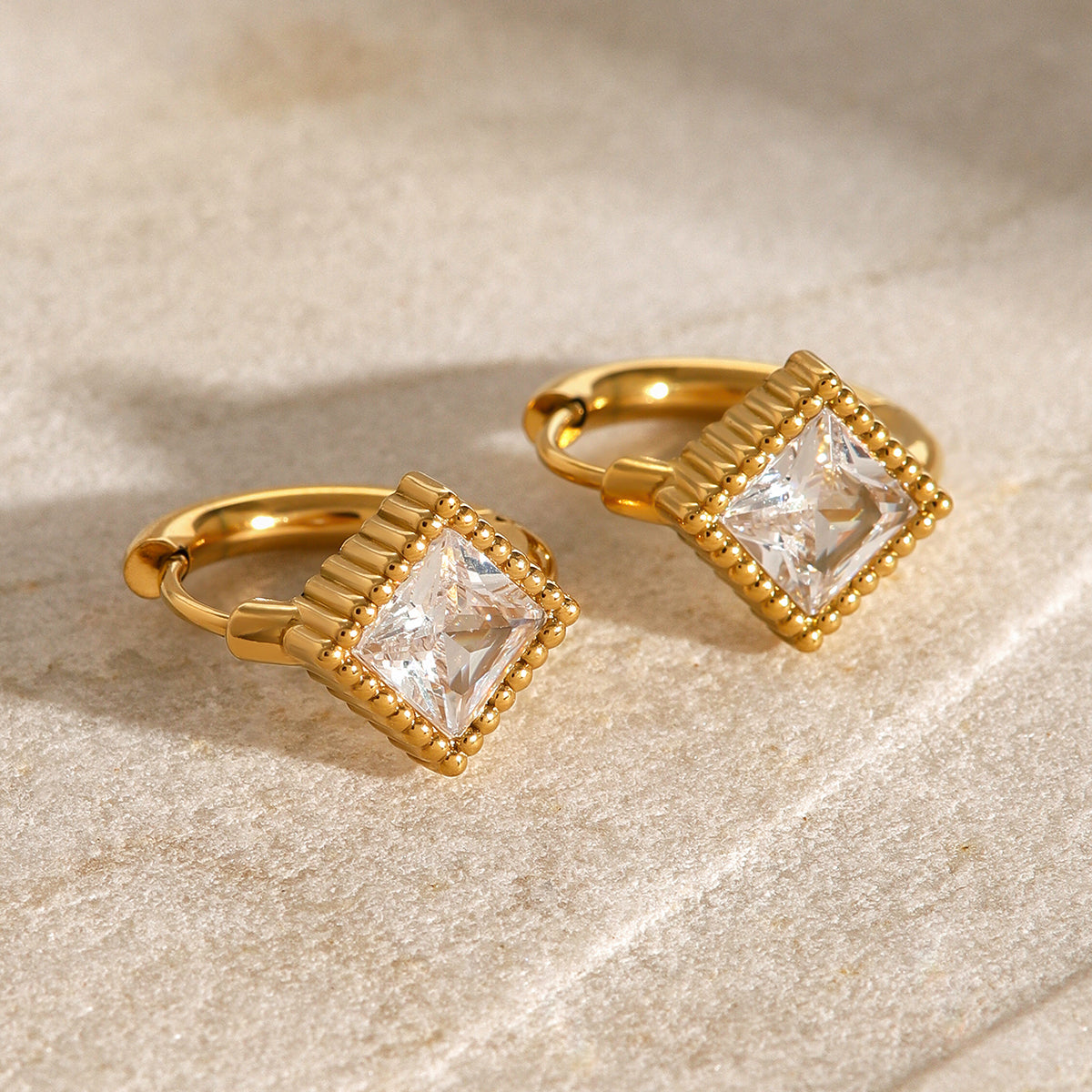 Hiya Diamond Hoop Premium Earrings - 18K Gold Plated