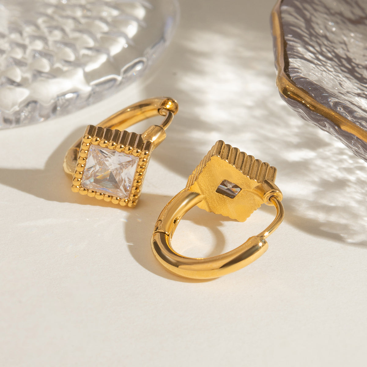 Hiya Diamond Hoop Premium Earrings - 18K Gold Plated
