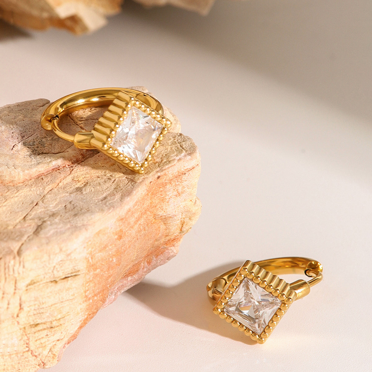 Hiya Diamond Hoop Premium Earrings - 18K Gold Plated