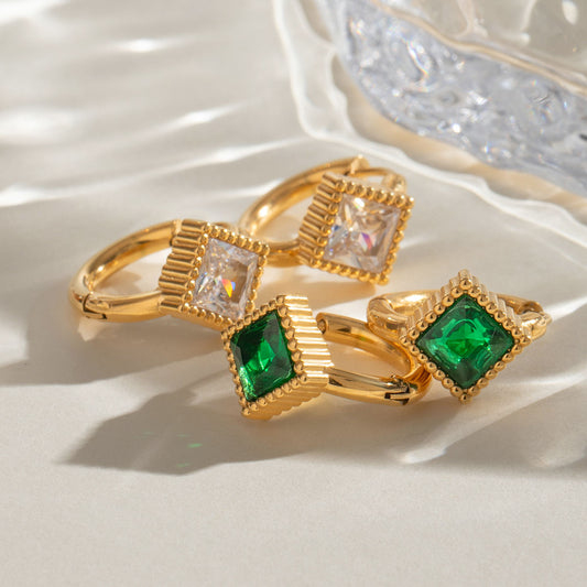 Hiya Diamond Hoop Premium Earrings - 18K Gold Plated