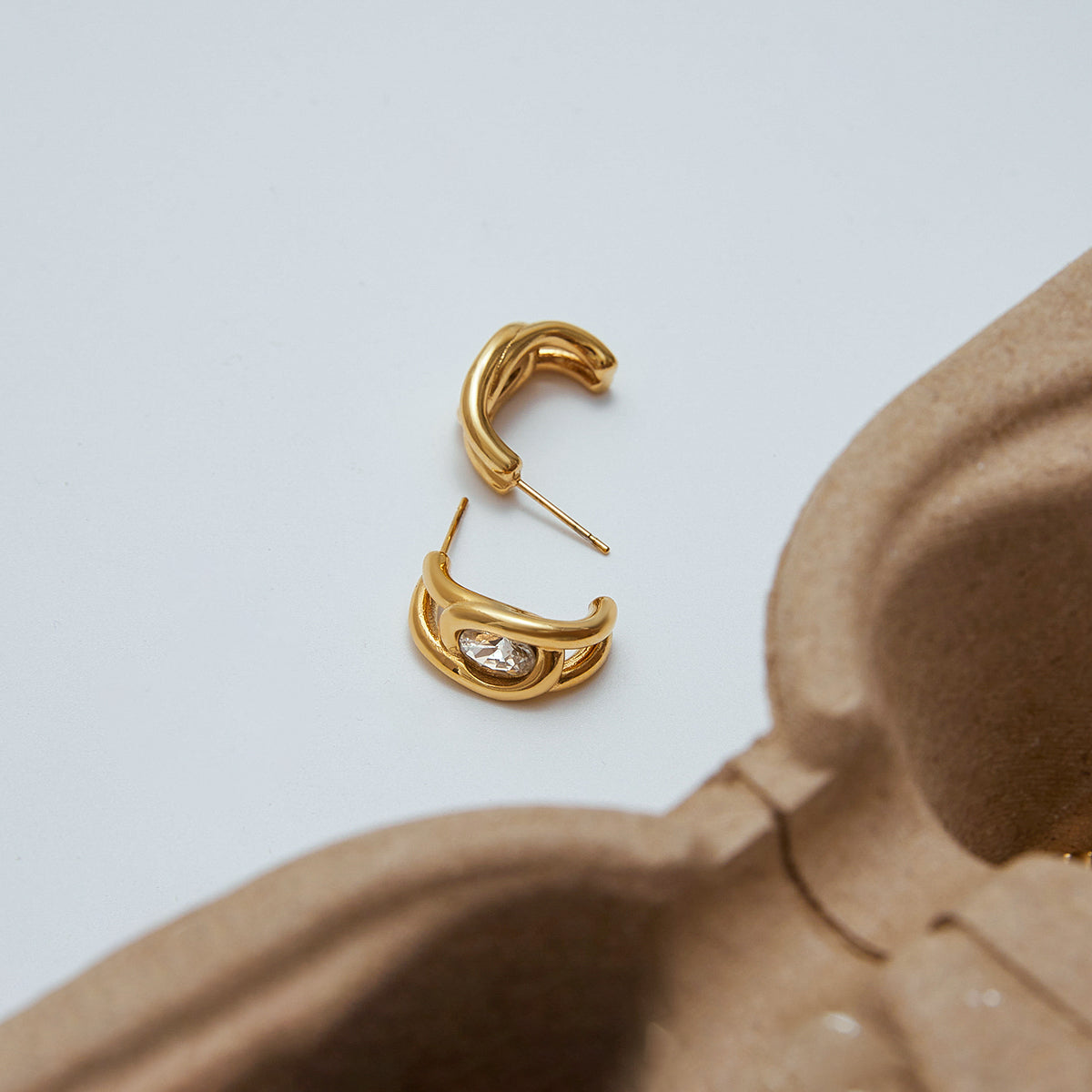 Solitare Half Hoop Premium Earrings - 18K Gold Plated