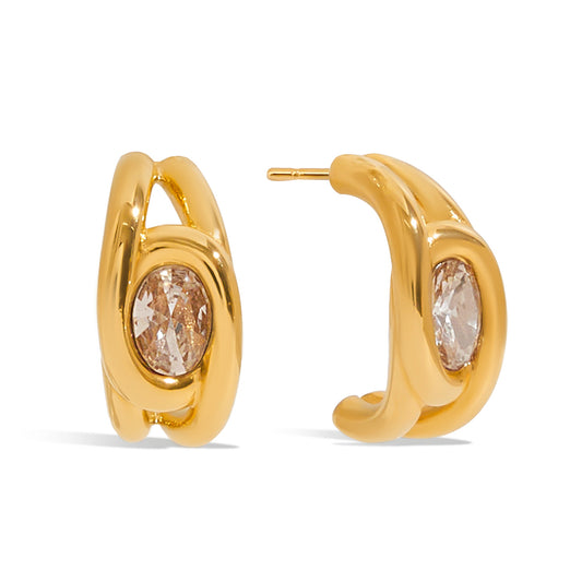 Solitare Half Hoop Premium Earrings - 18K Gold Plated