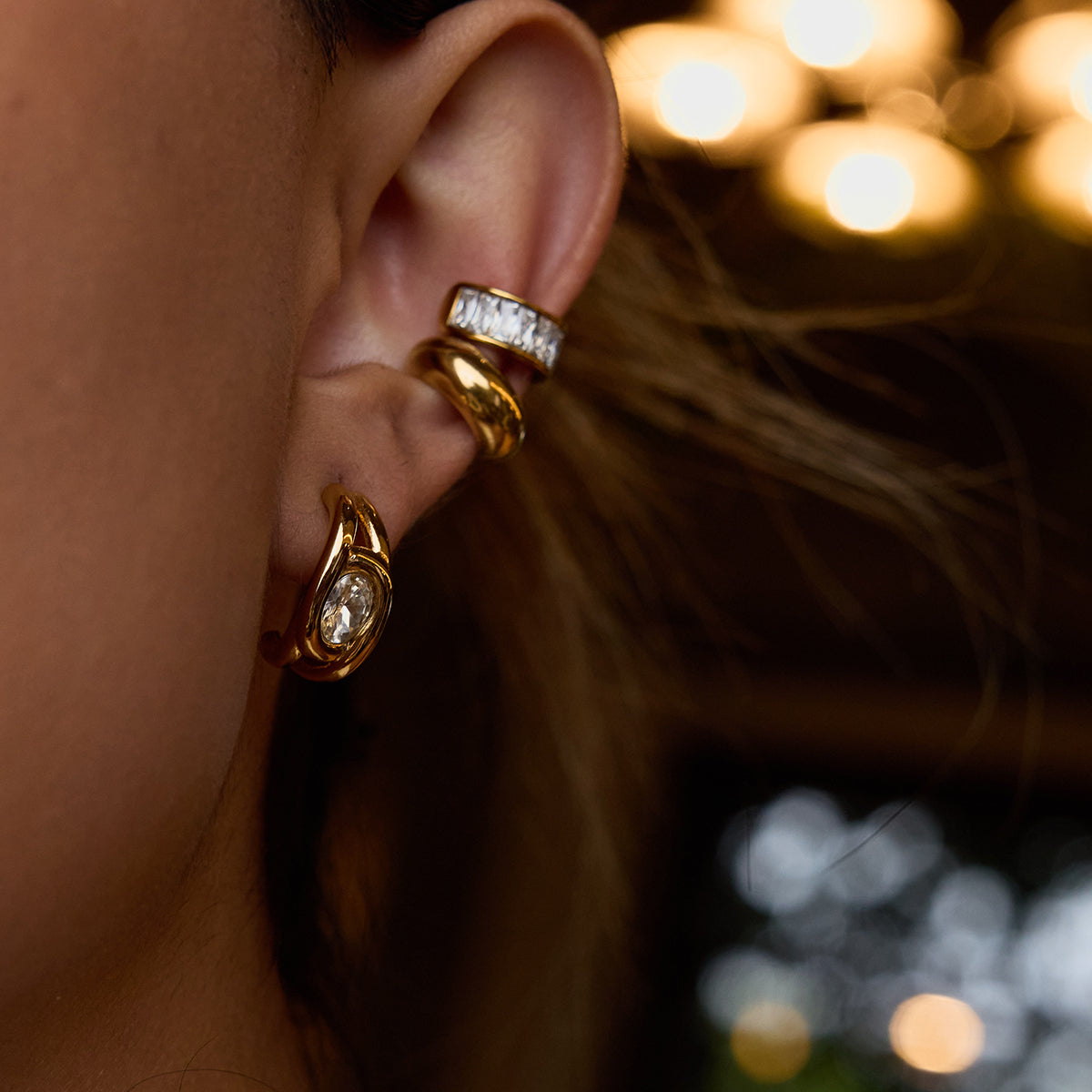 Solitare Half Hoop Premium Earrings - 18K Gold Plated