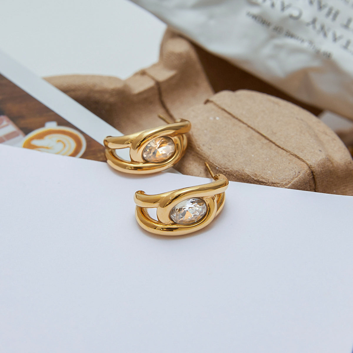 Solitare Half Hoop Premium Earrings - 18K Gold Plated