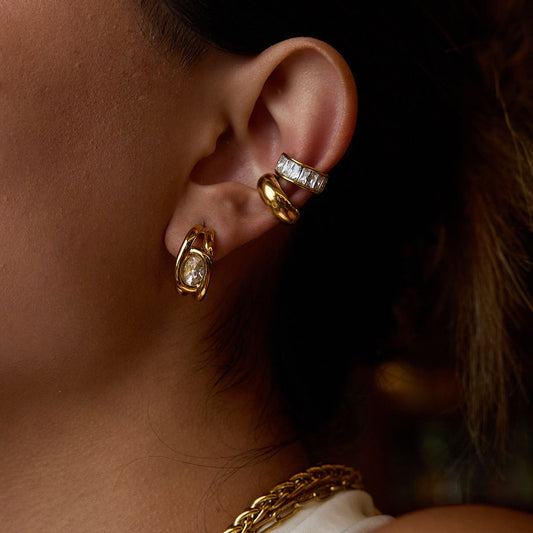 Solitare Half Hoop Premium Earrings - 18K Gold Plated