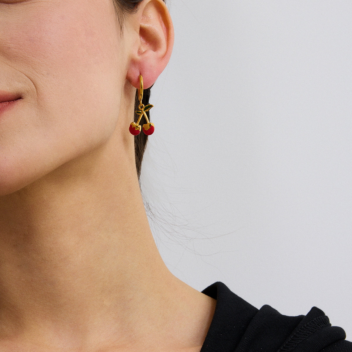 Red Cherry Hoop Premium Earrings - 18K Gold Plated
