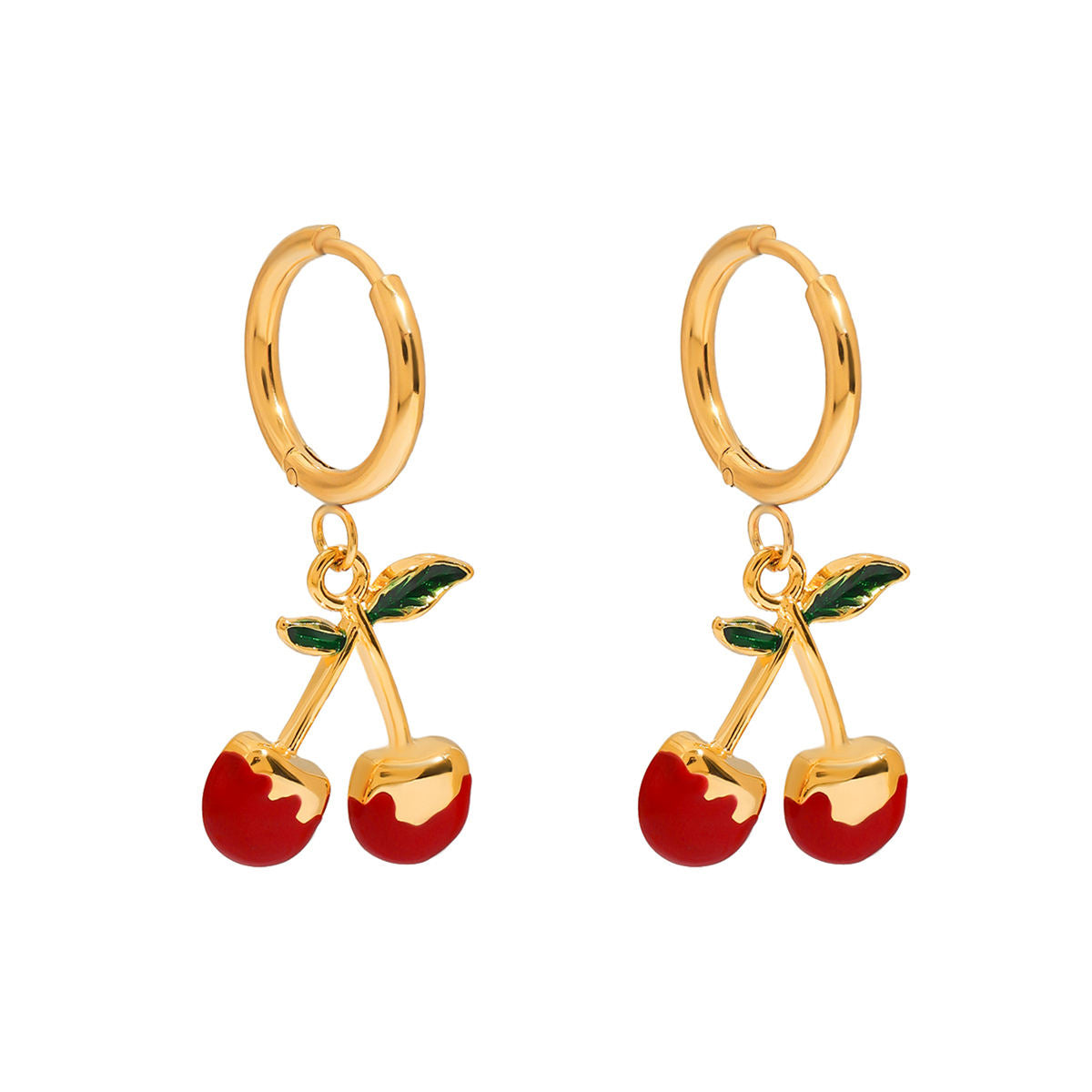 Red Cherry Hoop Premium Earrings - 18K Gold Plated