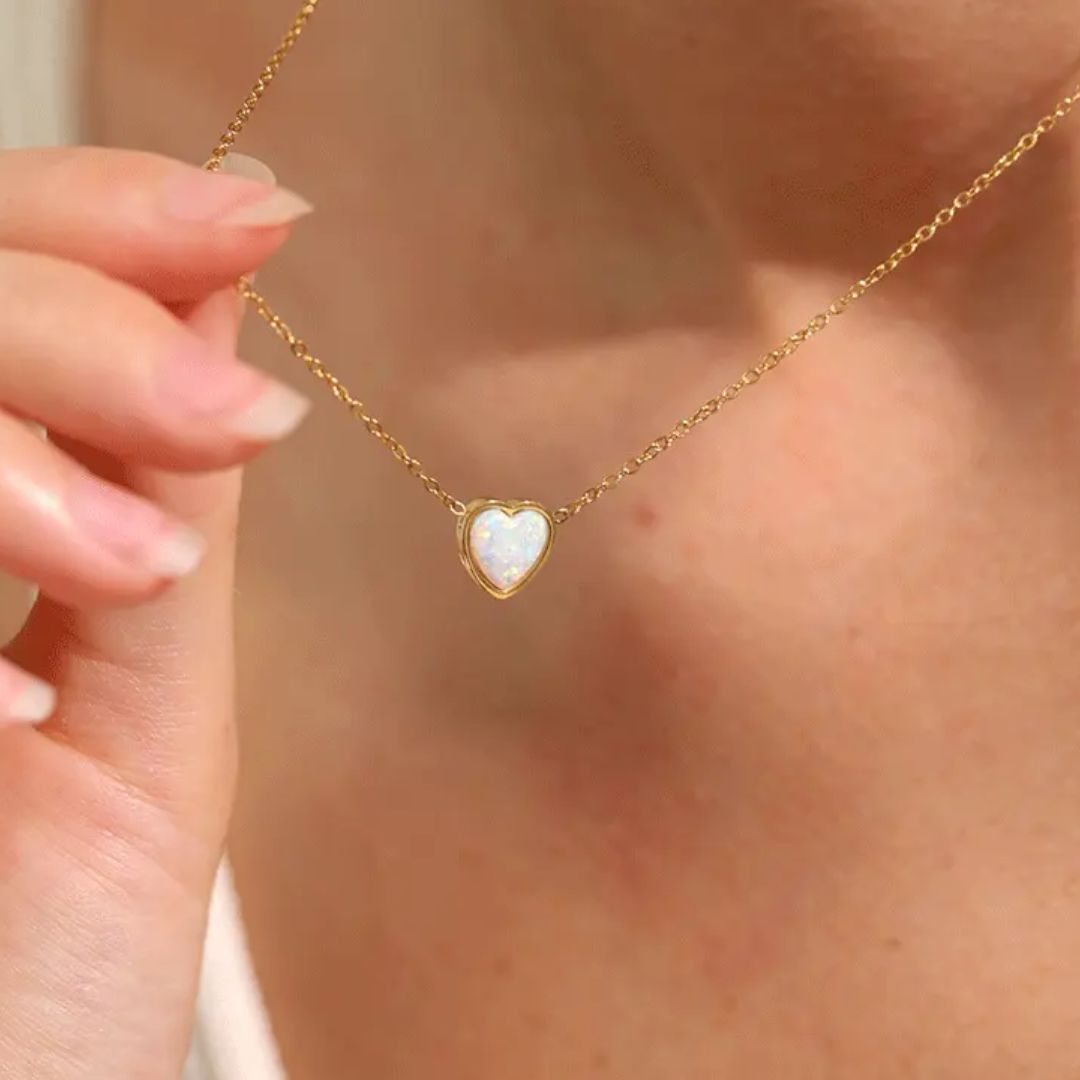 Heart Opal Premium Necklace - 18K Gold Plated