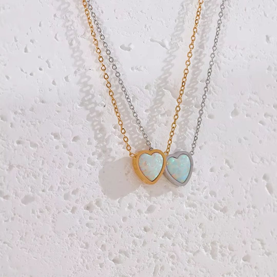Heart Opal Premium Necklace - 18K Gold Plated
