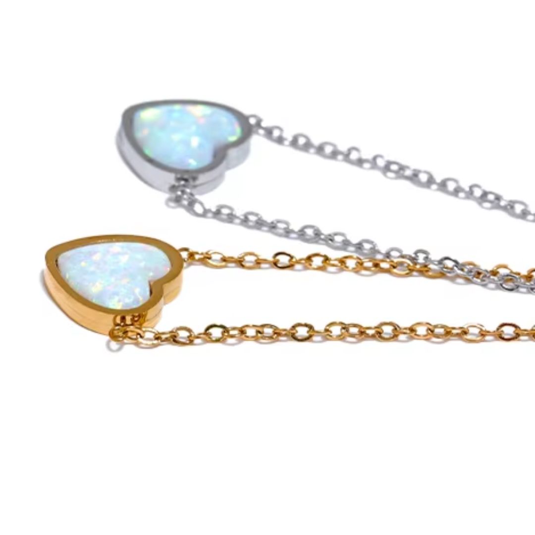 Heart Opal Premium Necklace - 18K Gold Plated