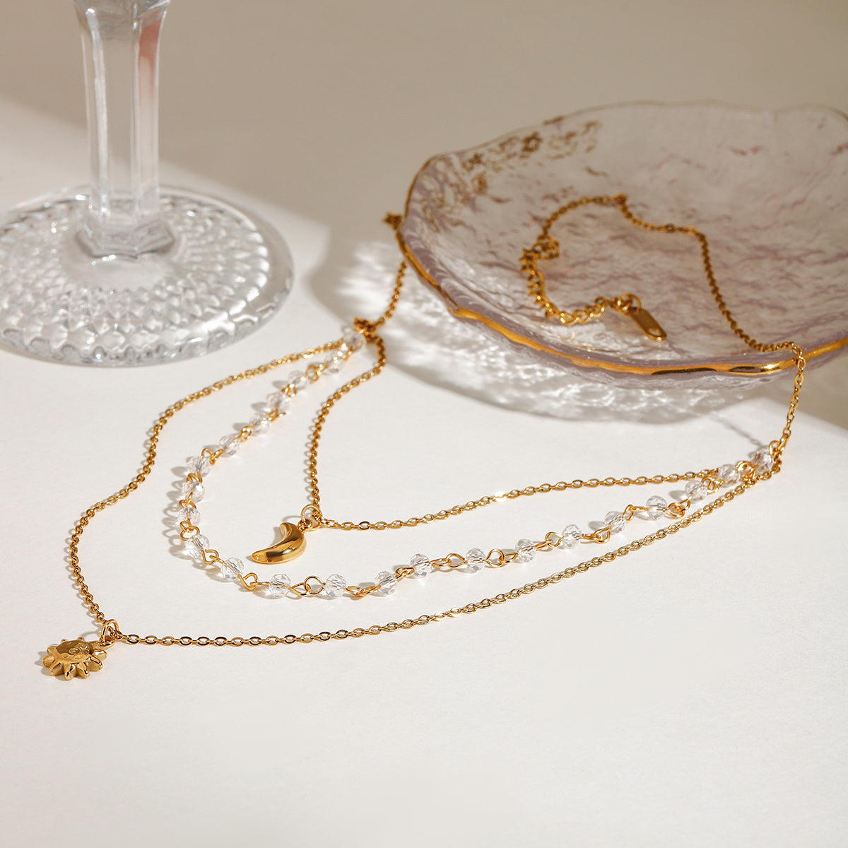 Juna Moon & Sun Layered Premium Necklace - 18K Gold Plated