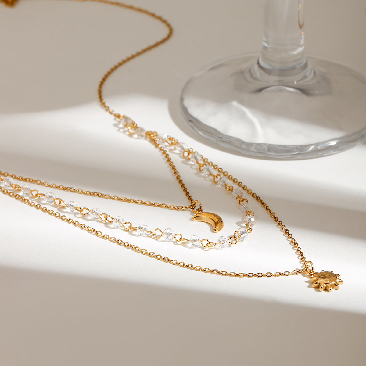Juna Moon & Sun Layered Premium Necklace - 18K Gold Plated