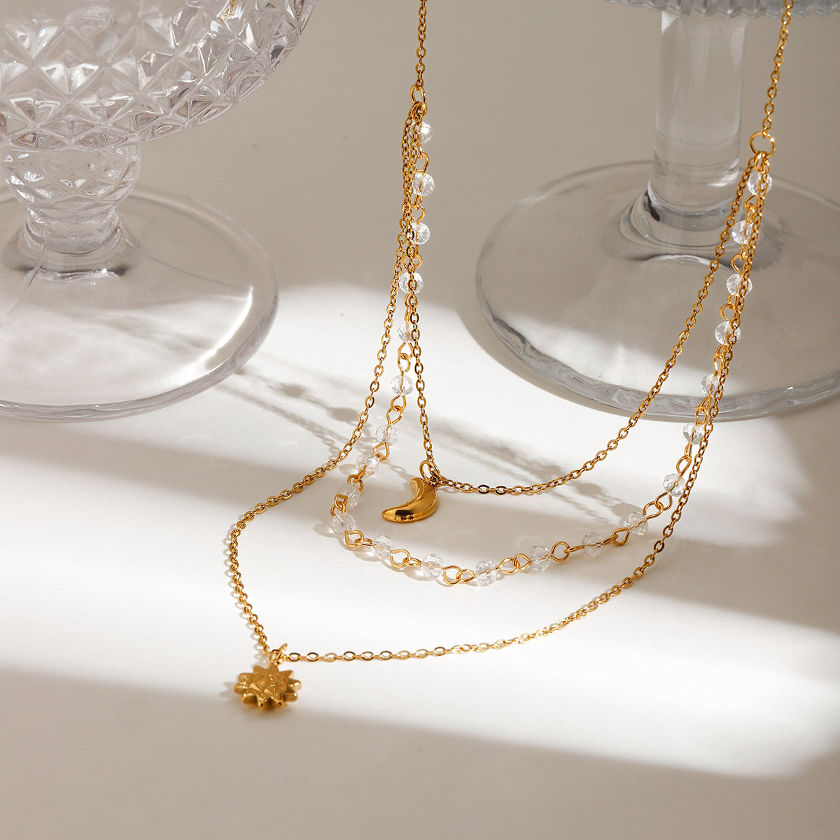 Juna Moon & Sun Layered Premium Necklace - 18K Gold Plated