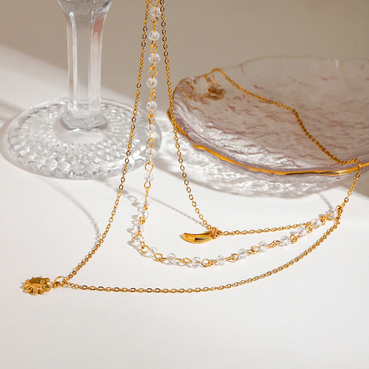 Juna Moon & Sun Layered Premium Necklace - 18K Gold Plated