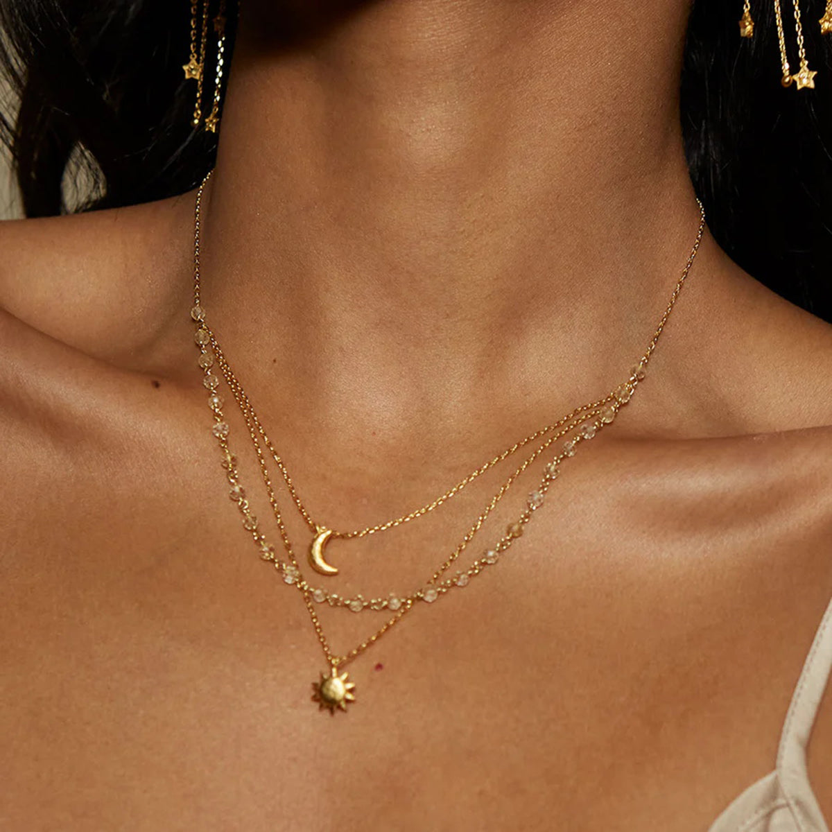 Juna Moon & Sun Layered Premium Necklace - 18K Gold Plated