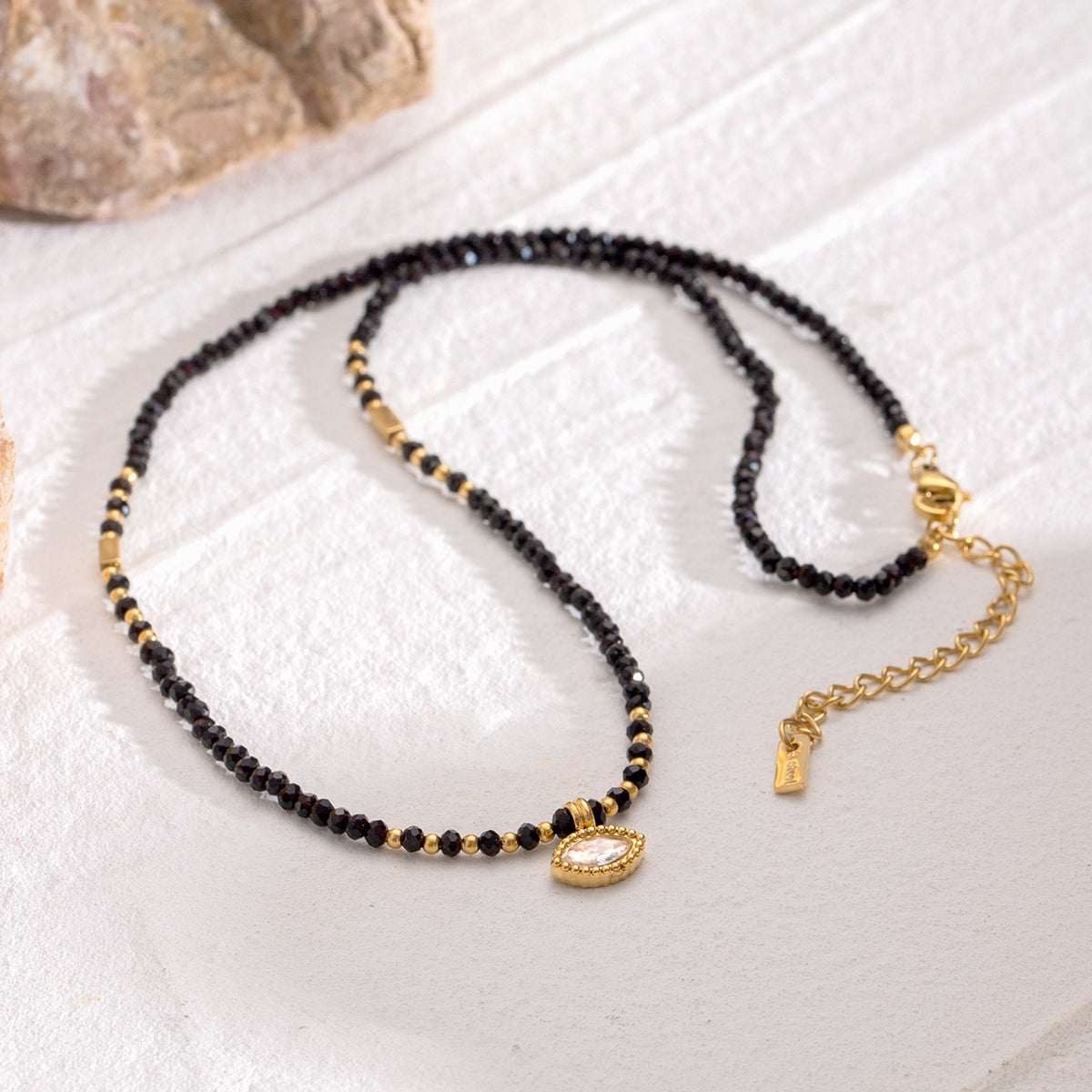 Evil Eye Black Bead Premium Necklace - 18K Gold Plated