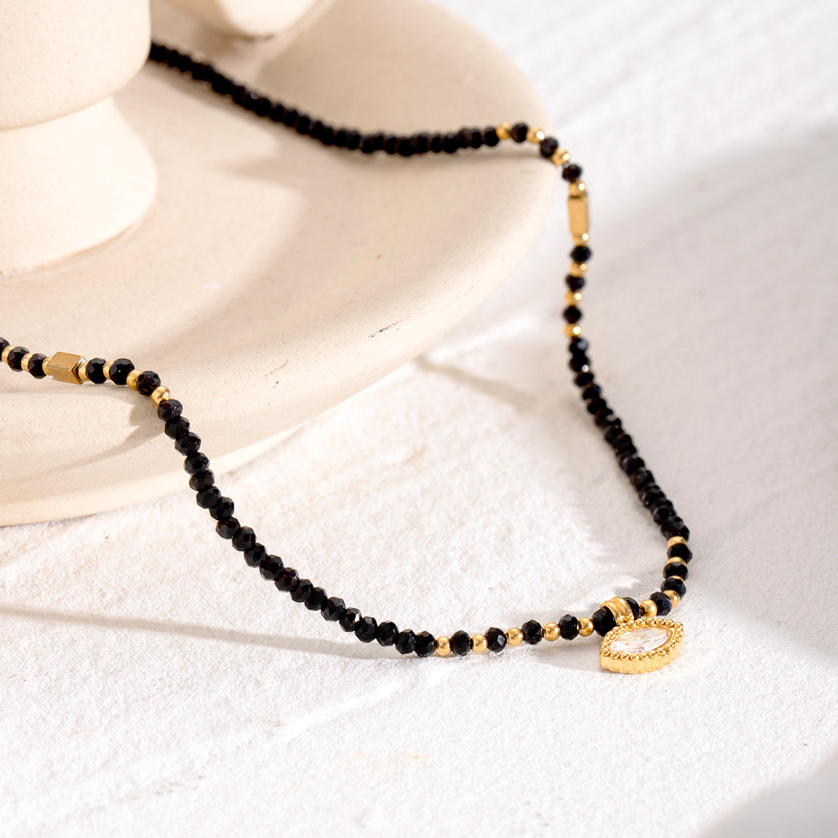 Evil Eye Black Bead Premium Necklace - 18K Gold Plated