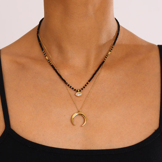 Evil Eye Black Bead Premium Necklace - 18K Gold Plated