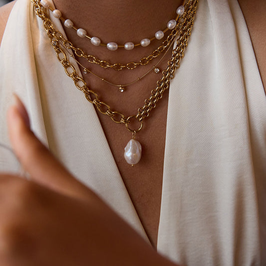 Clara Pearl Premium Necklace - 18K Gold Plated