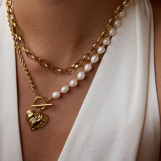Heart Pearl Premium Necklace - 18K Gold Plated