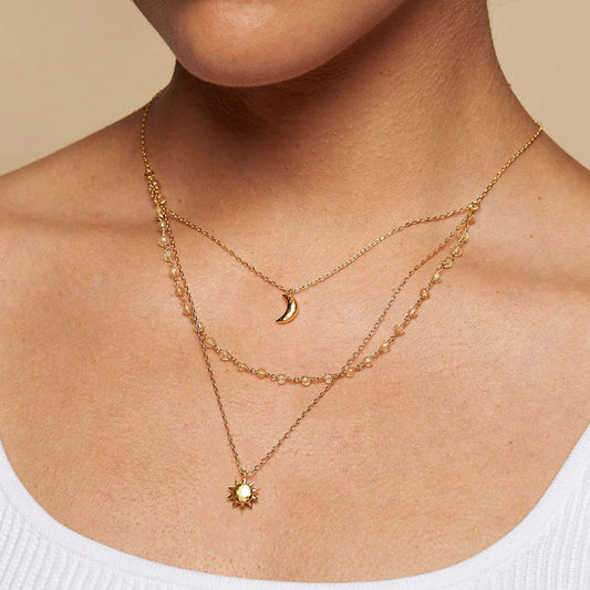 Juna Moon & Sun Layered Premium Necklace - 18K Gold Plated