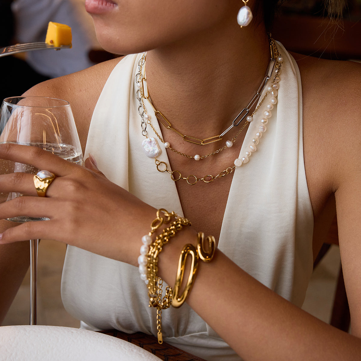 Pearl Mixed Metals Premium Necklace - 18K Gold Plated
