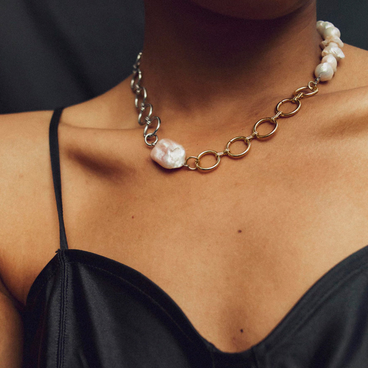 Pearl Mixed Metals Premium Necklace - 18K Gold Plated