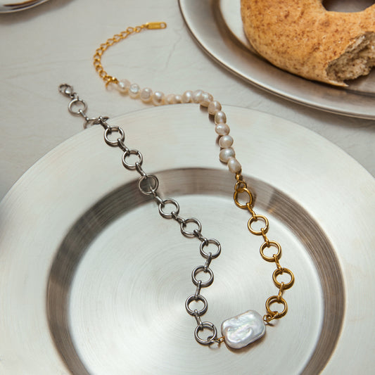 Pearl Mixed Metals Premium Necklace - 18K Gold Plated