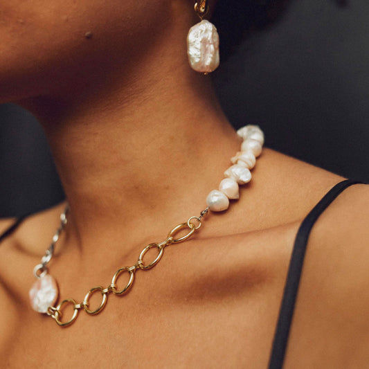 Pearl Mixed Metals Premium Necklace - 18K Gold Plated