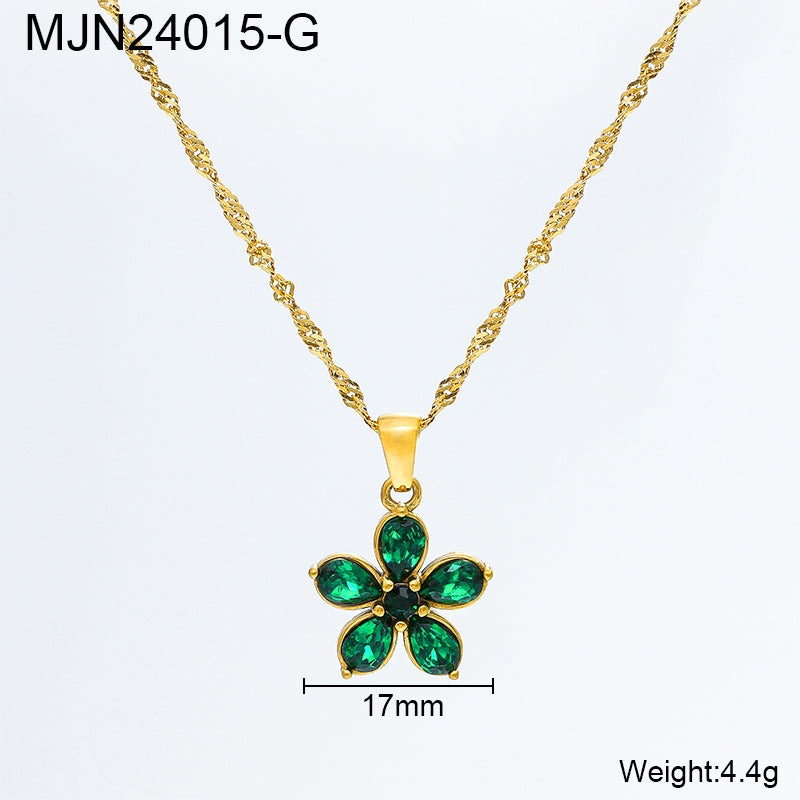 Vana Green Flower Premium Necklace - 18K Gold Plated