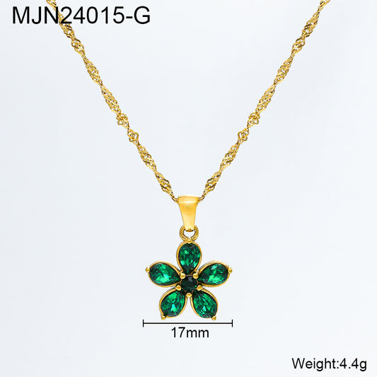 Vana Green Flower Premium Necklace - 18K Gold Plated