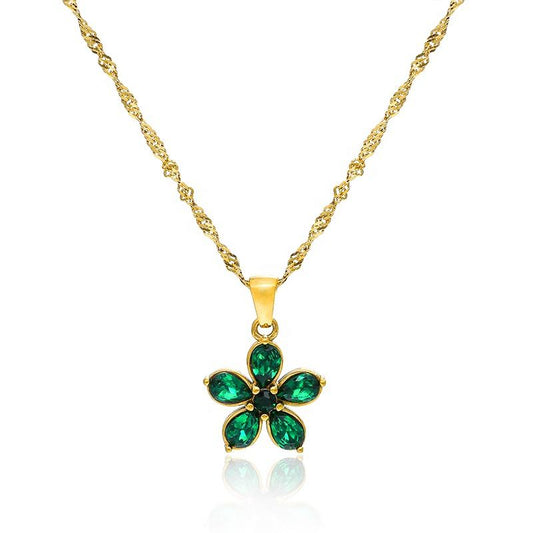 Vana Green Flower Premium Necklace - 18K Gold Plated