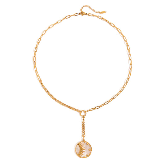 Mother of Pearl Sun, Moon & Stars Premium Necklace - 18K Gold Plated