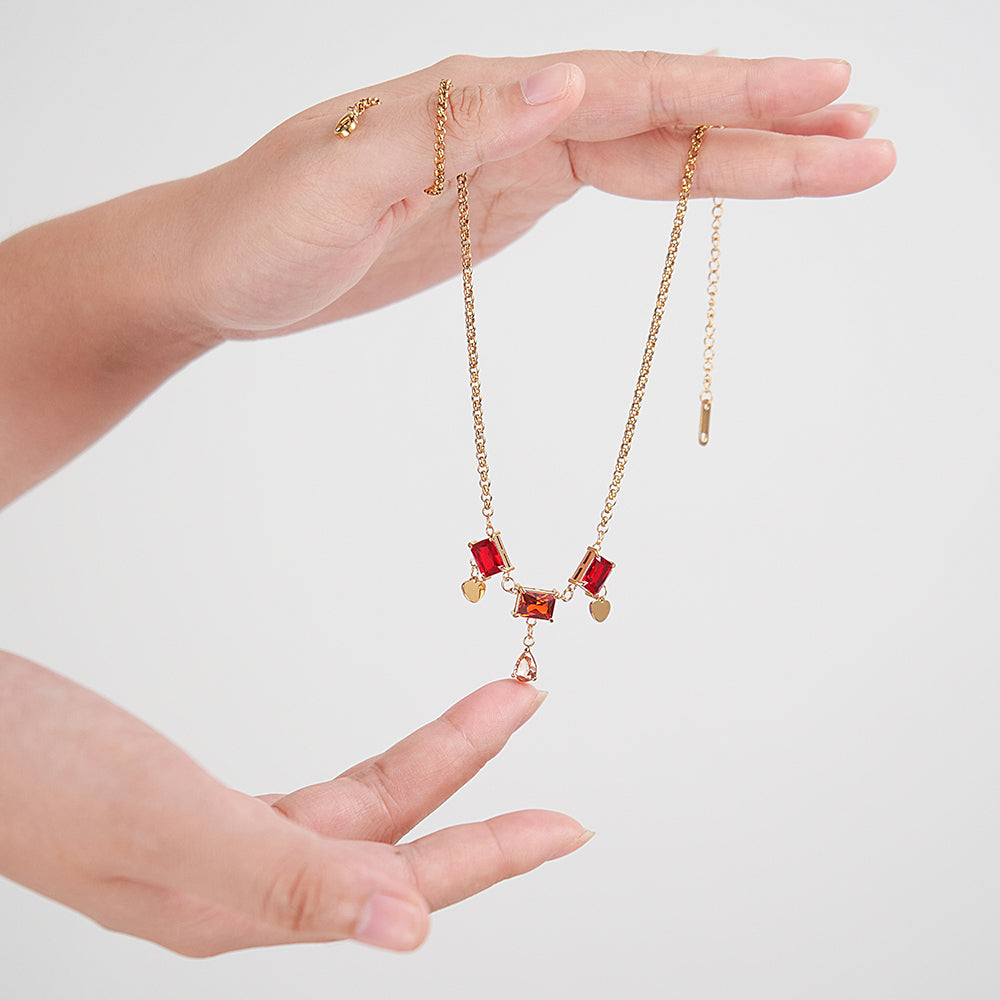 Ruby Zircon Designer Premium Necklace - 18K Gold Plated