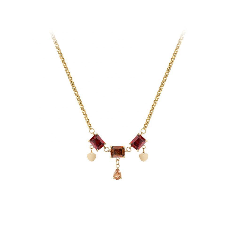 Ruby Zircon Designer Premium Necklace - 18K Gold Plated