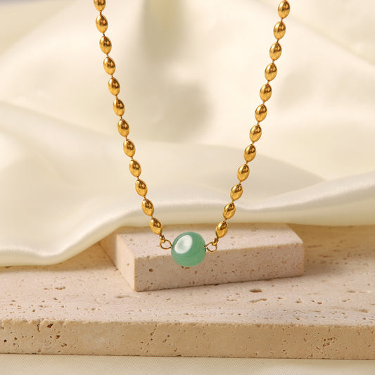 Jade Bead Premium Necklace - 18K Gold Plated